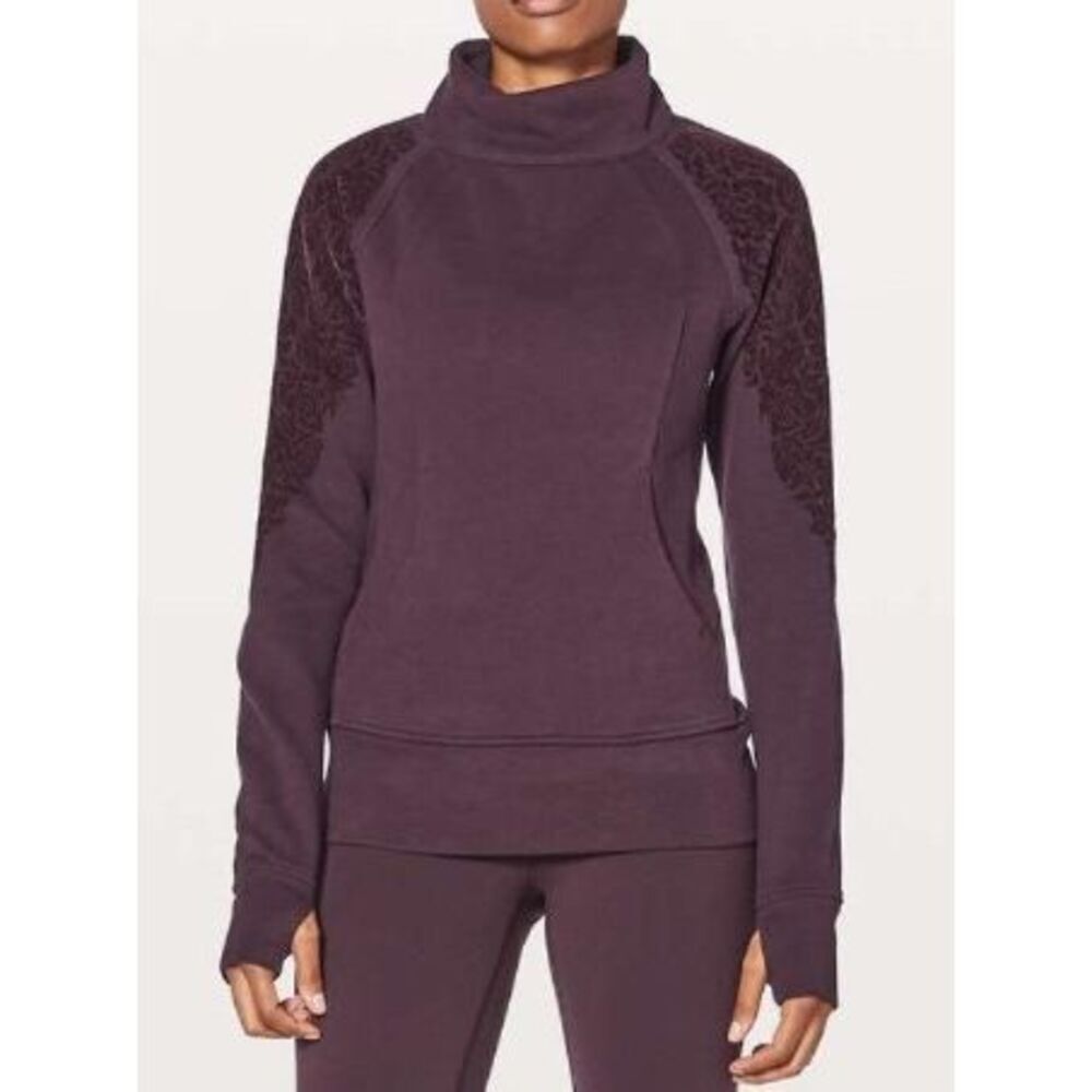 Lululemon Floral velvet Flock MAROON  Pullover Mock SWEATSHIRT sz 8